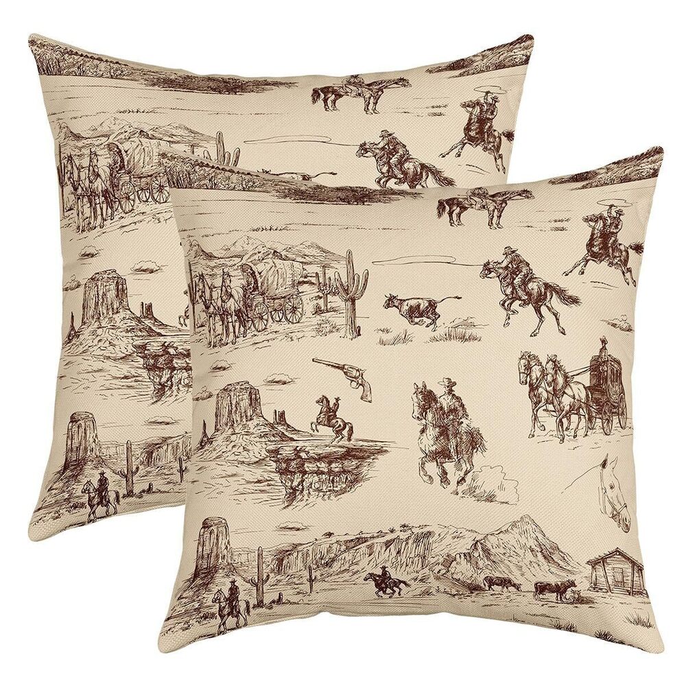 2205 Western Cowboy Decorative Throw Pillowcases 18"x18" Set of 2